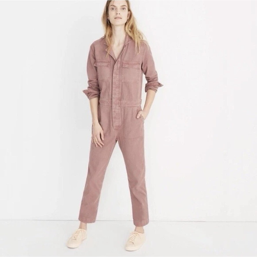 Madewell Longsleeve Denim Jumpsuit in Dried Rosebud‎ Utility Overalls Sz Medium